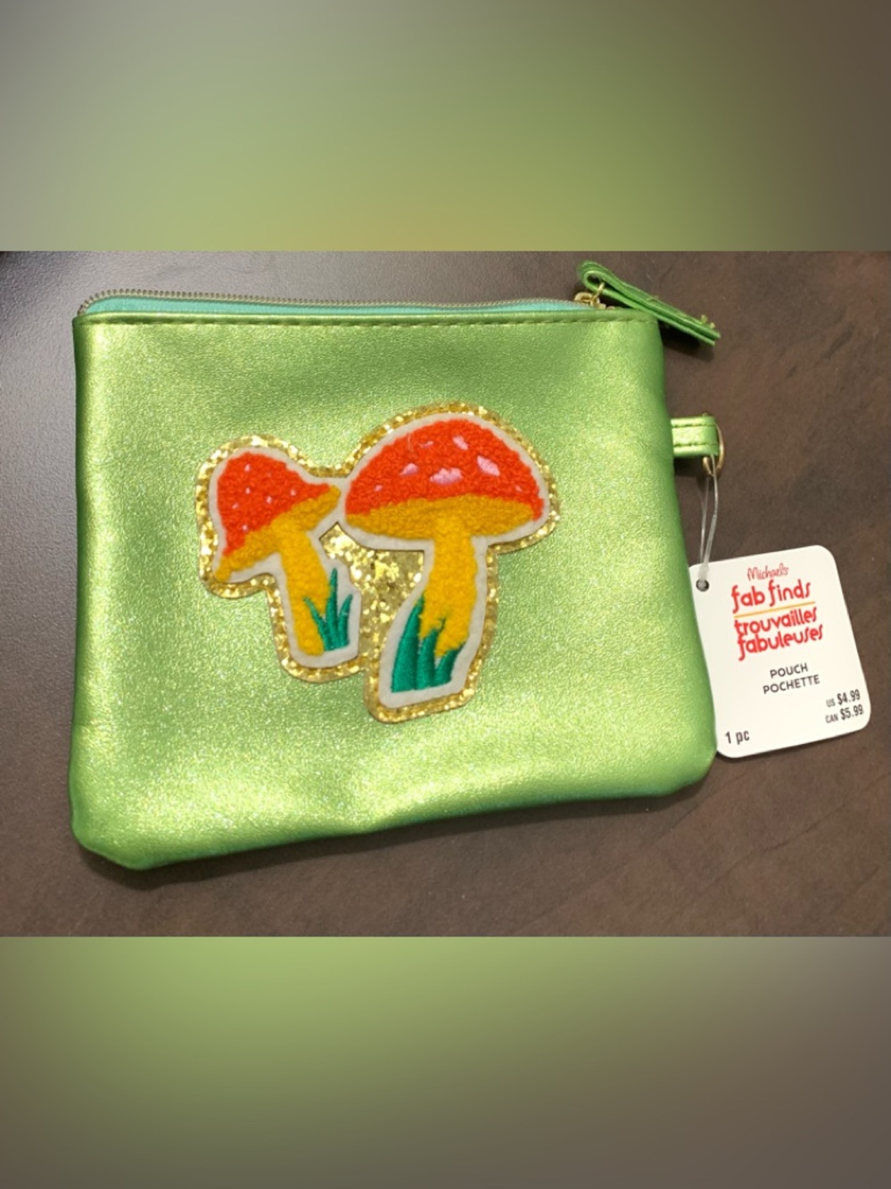 Fab Finds Michael’s Mushroom Green Shimmer Zippered Pouch NWT